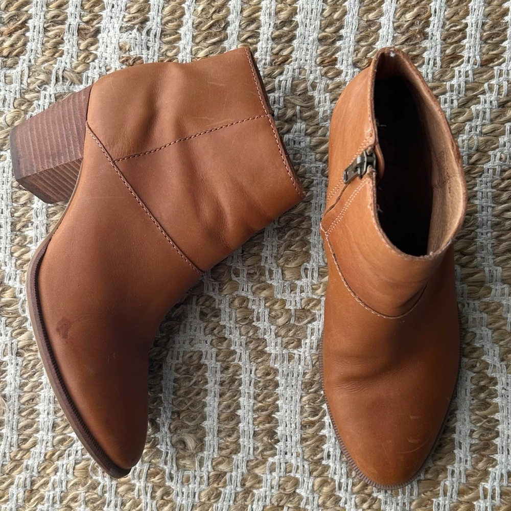 Madewell Rosie Ankle Boots Leather Heel Tan Cognac Size 7